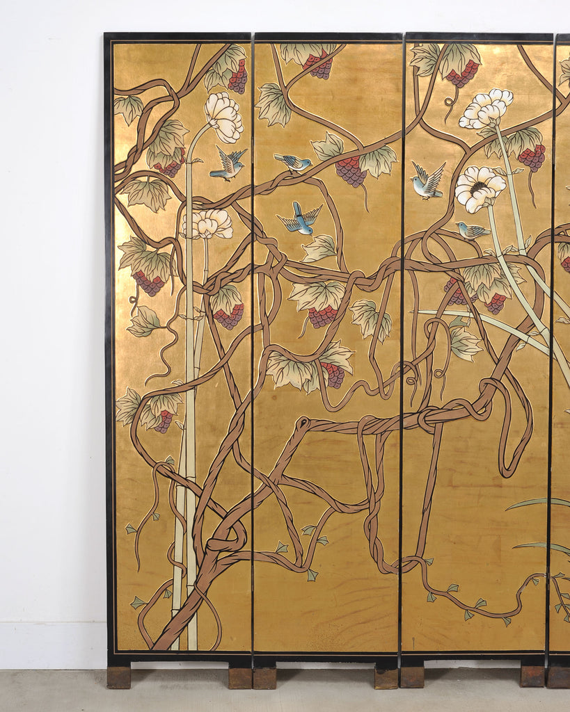 Chinese Export Flora and Fauna Gilt Coromandel Screen 8 Ft