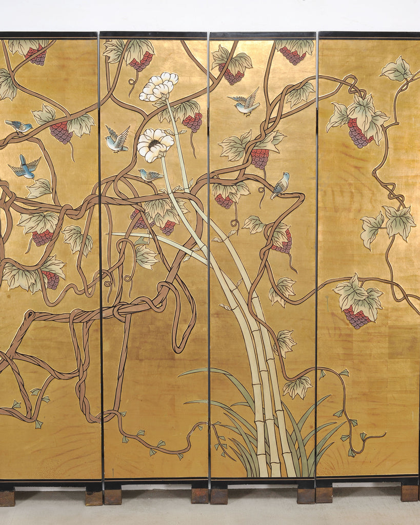 Chinese Export Flora and Fauna Gilt Coromandel Screen 8 Ft