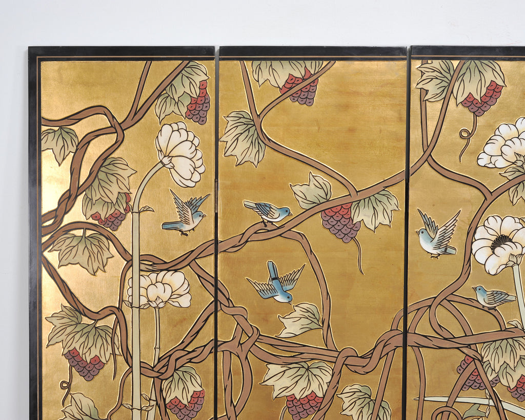 Chinese Export Flora and Fauna Gilt Coromandel Screen 8 Ft