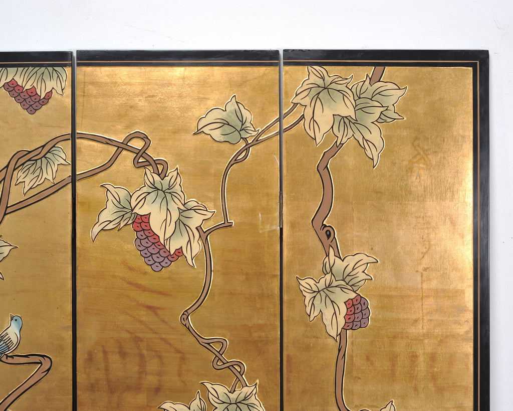 Chinese Export Flora and Fauna Gilt Coromandel Screen 8 Ft