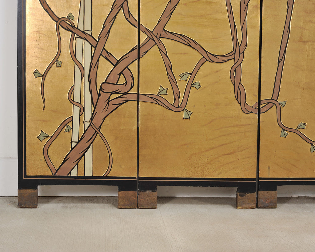 Chinese Export Flora and Fauna Gilt Coromandel Screen 8 Ft
