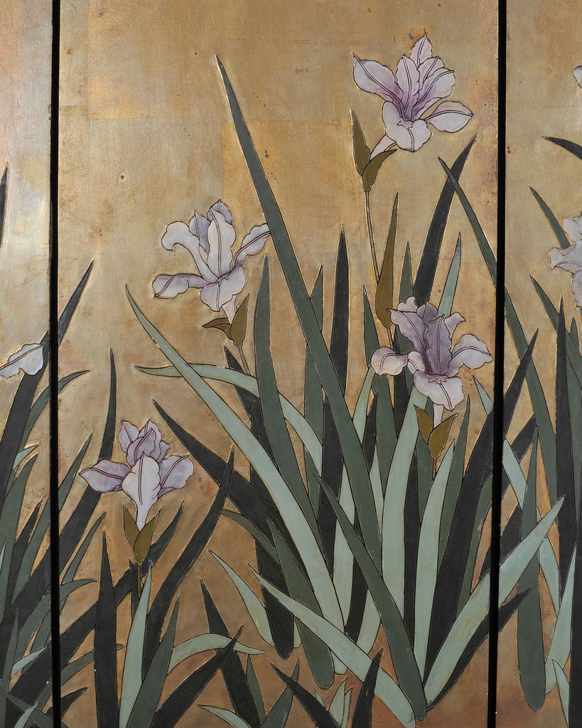 Chinese Export Coromandel Screen After Ogata Korin Irises