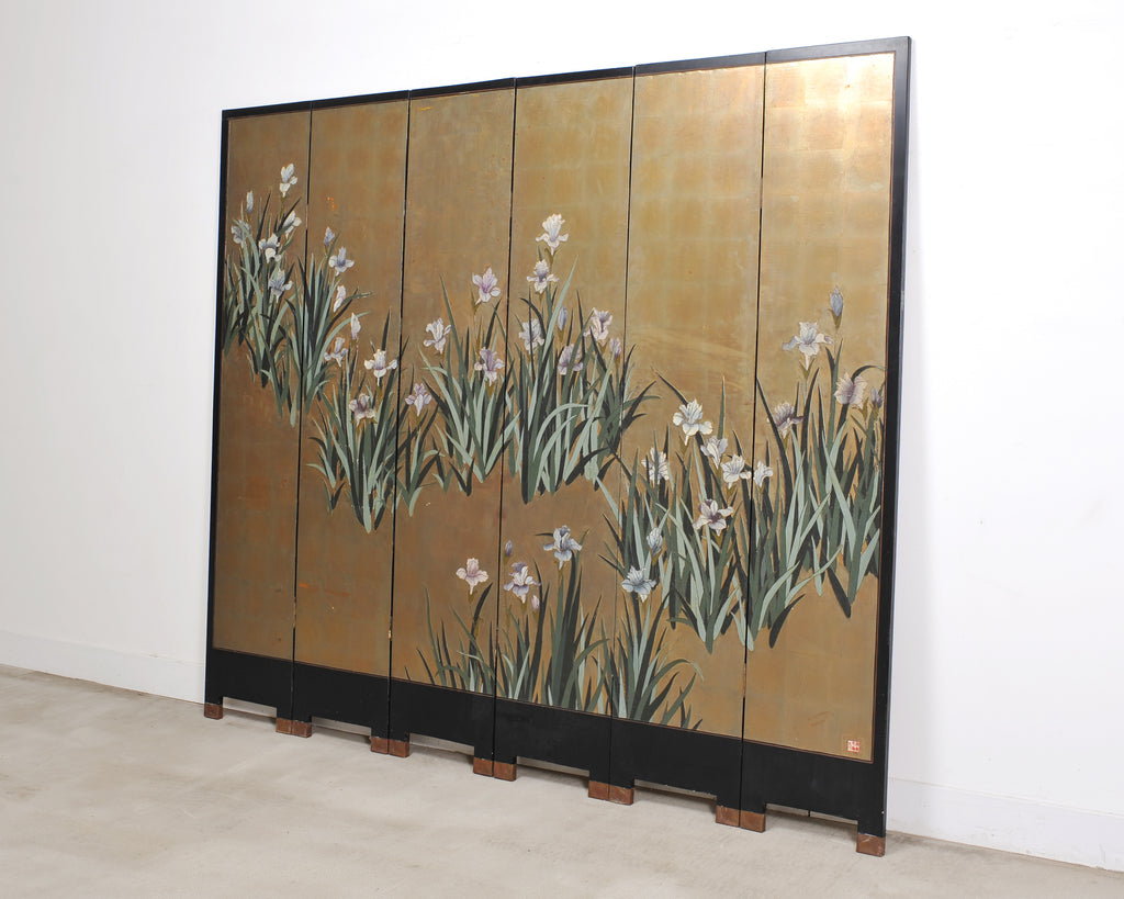 Chinese Export Coromandel Screen After Ogata Korin Irises