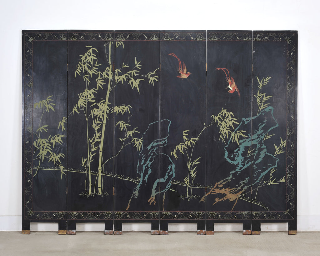 Chinese Export Six-Panel Gilt Landscape Coromandel Screen 8 Ft