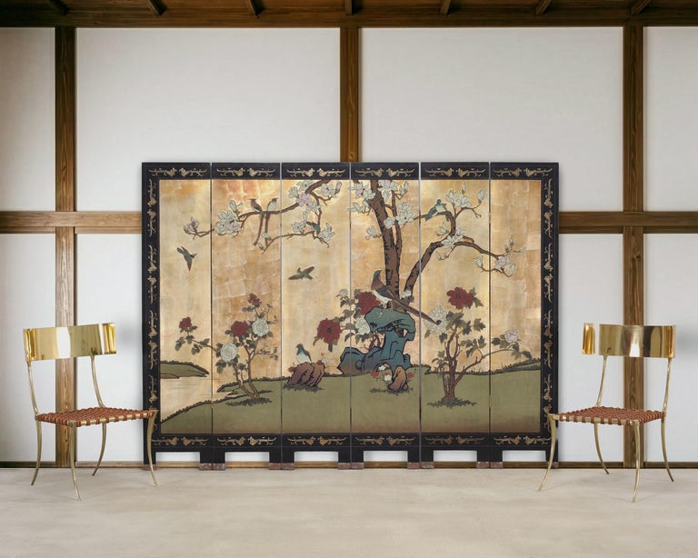 Chinese Export Six-Panel Gilt Landscape Coromandel Screen 8 Ft