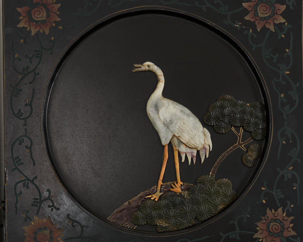 Chinese Six-Panel Carved Hardstone Lacquered Coromandel Screen