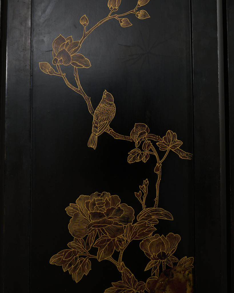 Chinese Six-Panel Carved Hardstone Lacquered Coromandel Screen