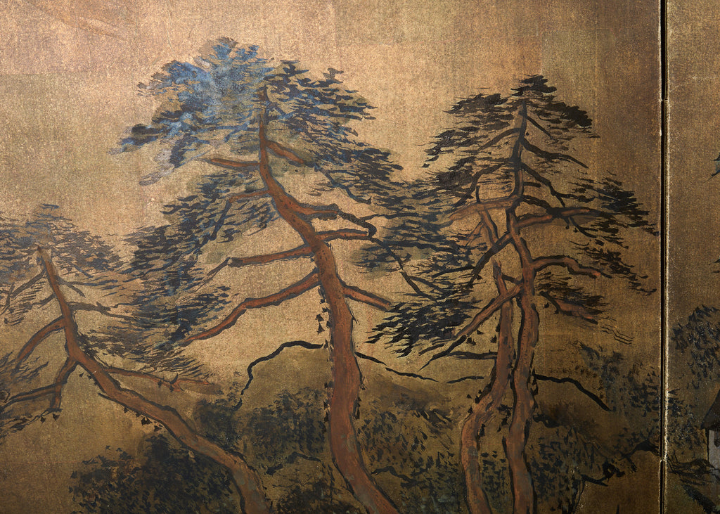 Japanese Showa Six Panel Screen Mountain Landscape