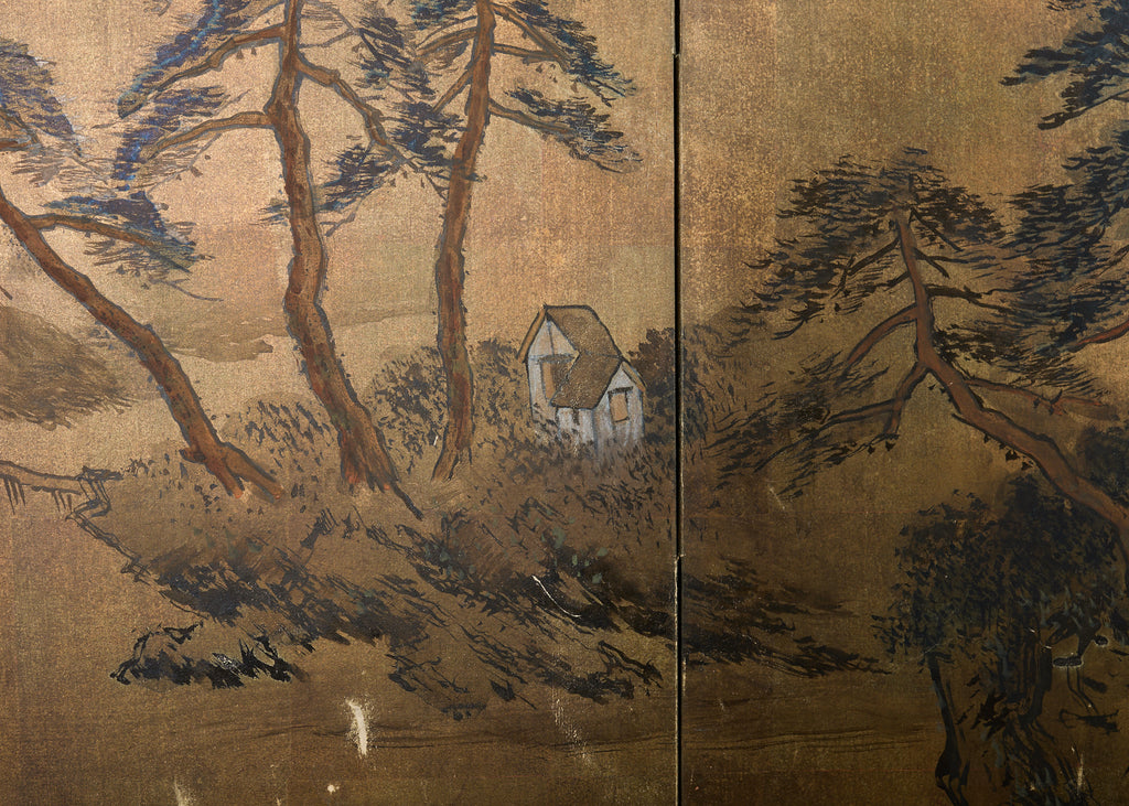 Japanese Showa Six Panel Screen Mountain Landscape