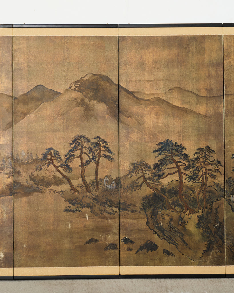 Japanese Showa Six Panel Screen Mountain Landscape