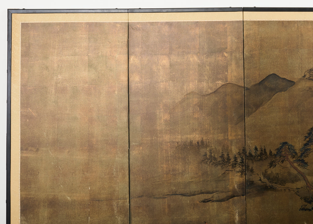 Japanese Showa Six Panel Screen Mountain Landscape