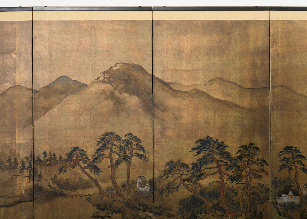 Japanese Showa Six Panel Screen Mountain Landscape