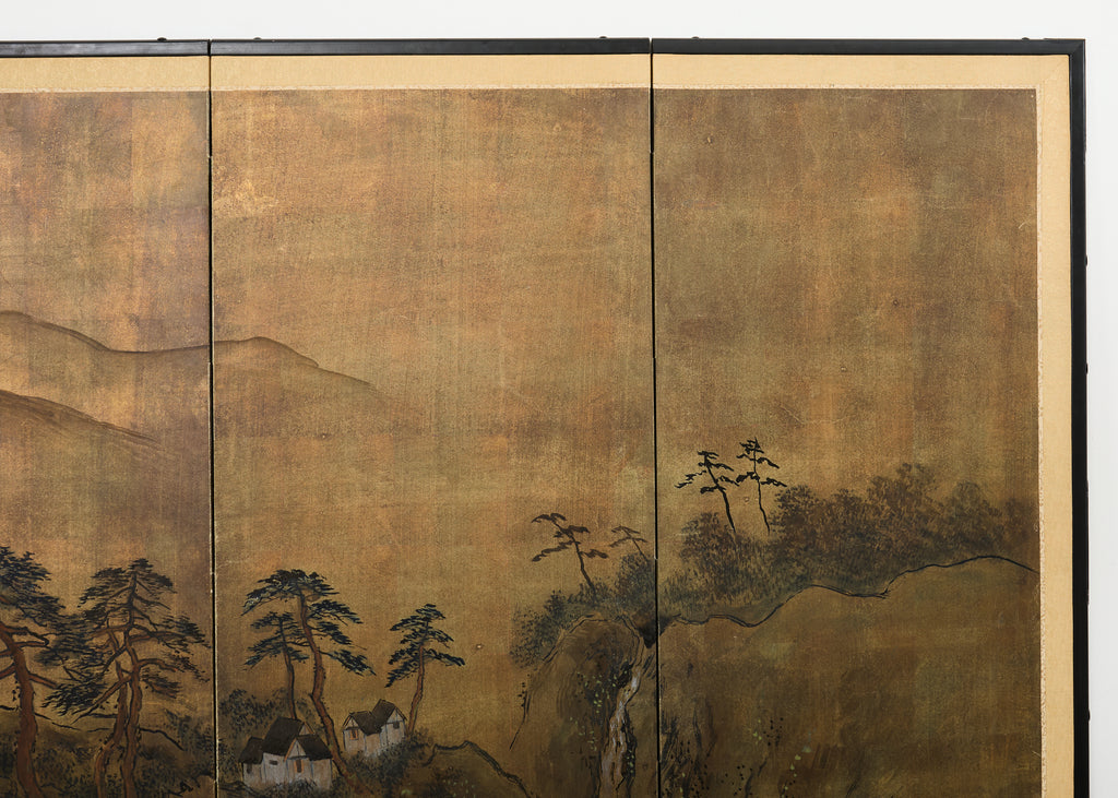 Japanese Showa Six Panel Screen Mountain Landscape