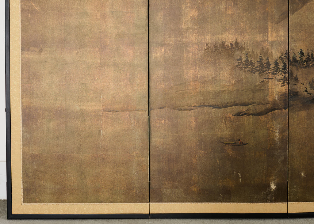 Japanese Showa Six Panel Screen Mountain Landscape