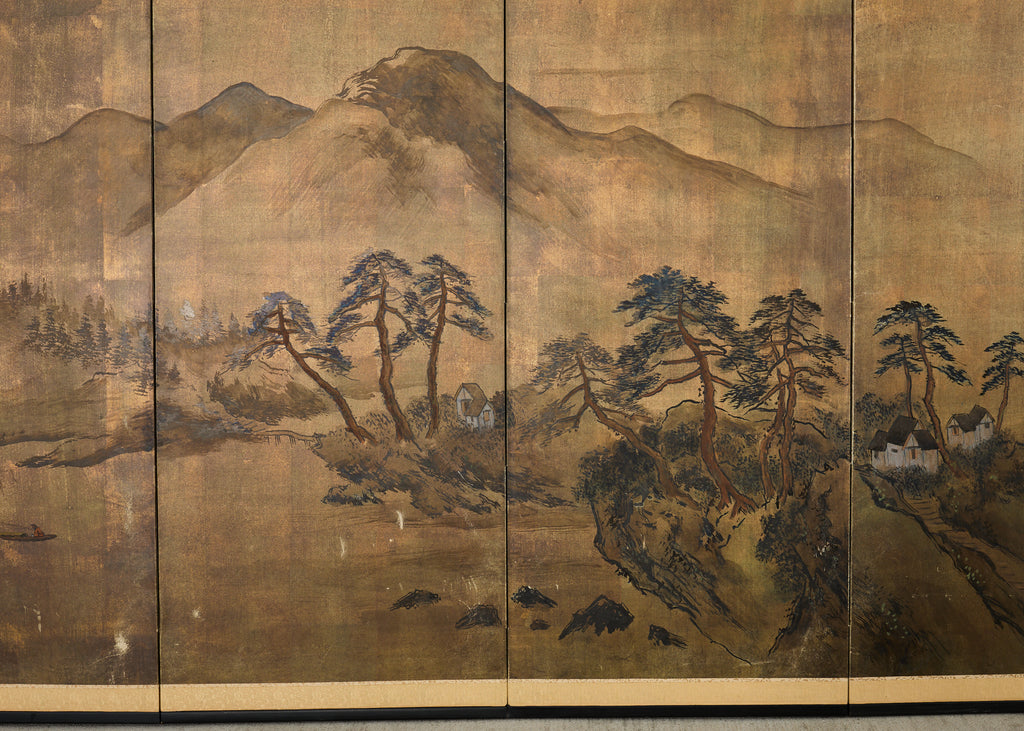 Japanese Showa Six Panel Screen Mountain Landscape