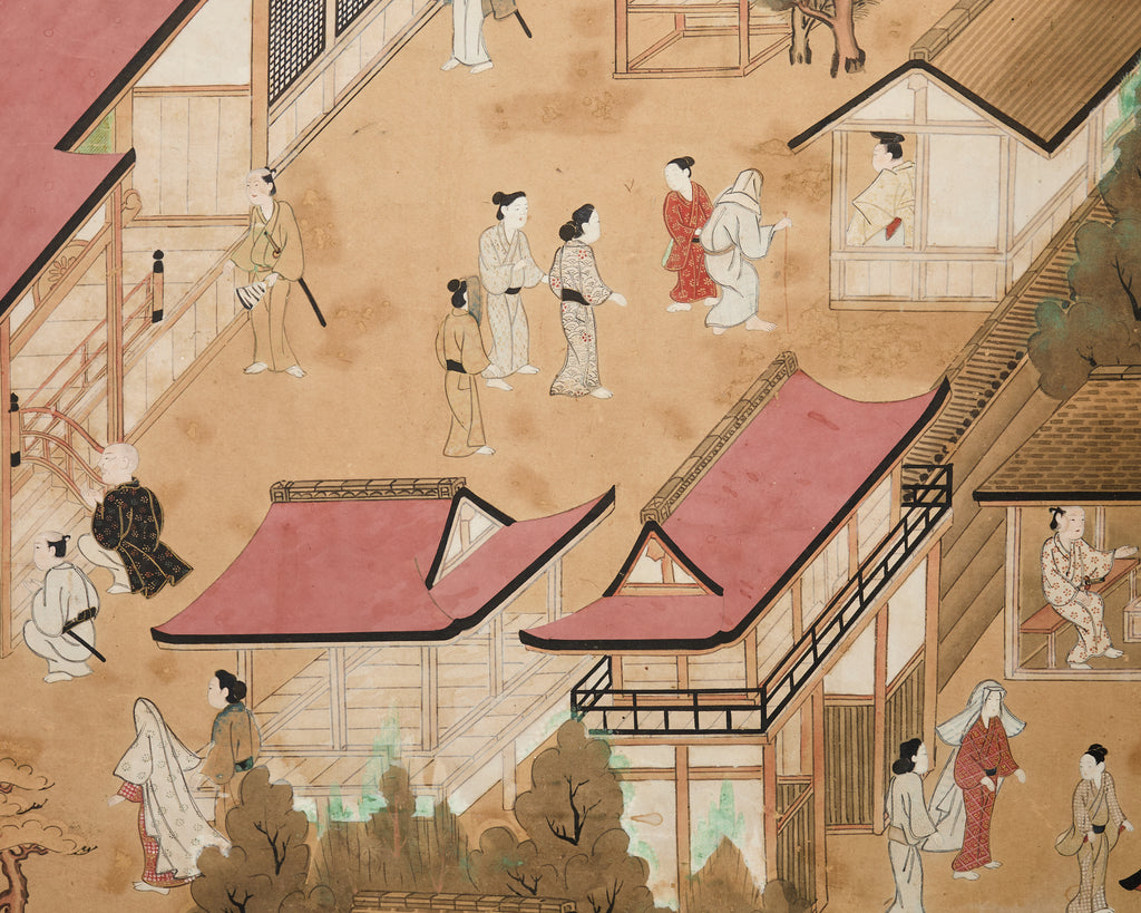 19th Century Japanese Edo Six Panel Screen Scenes of Kyoto