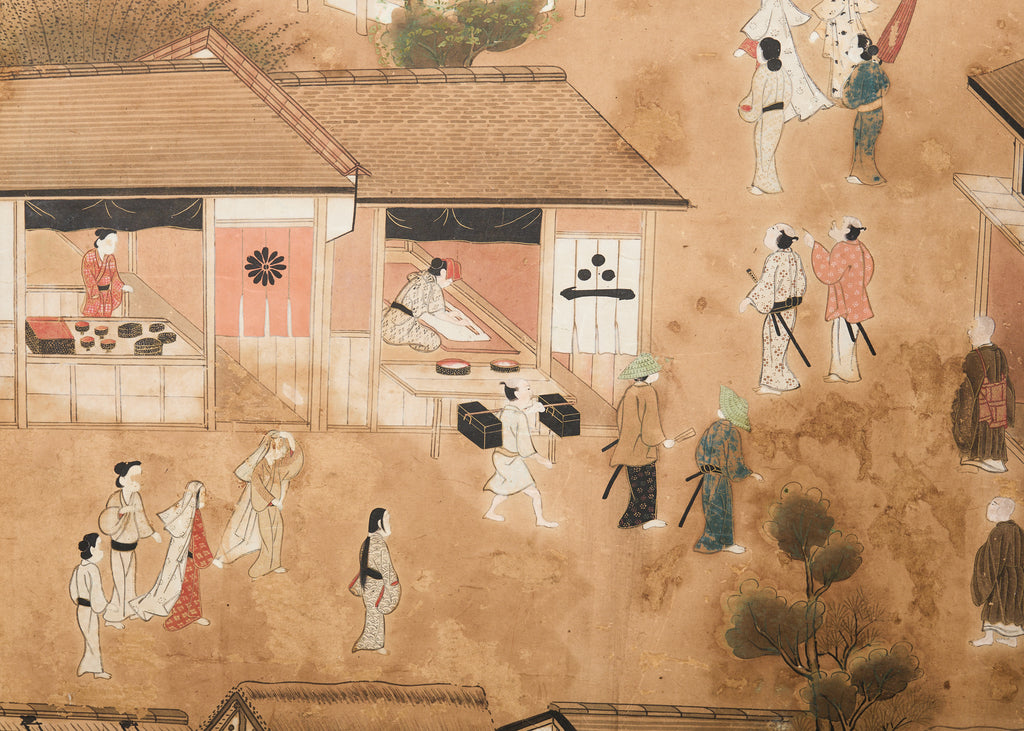 19th Century Japanese Edo Six Panel Screen Scenes of Kyoto