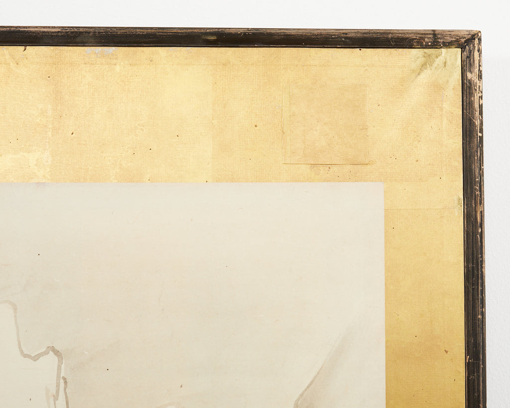 Japanese Meiji Eight Panel Screen Village Landscape with Figures