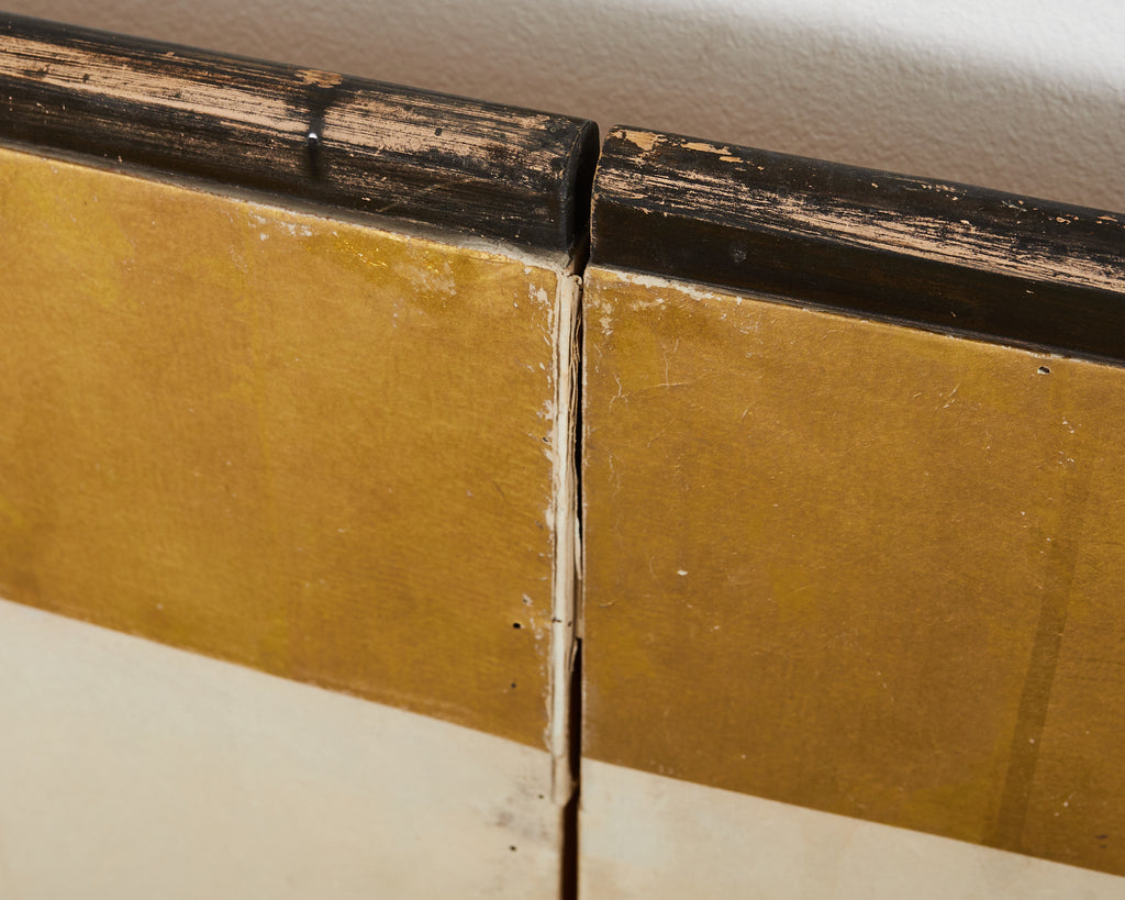 Japanese Meiji Eight Panel Screen Village Landscape with Figures