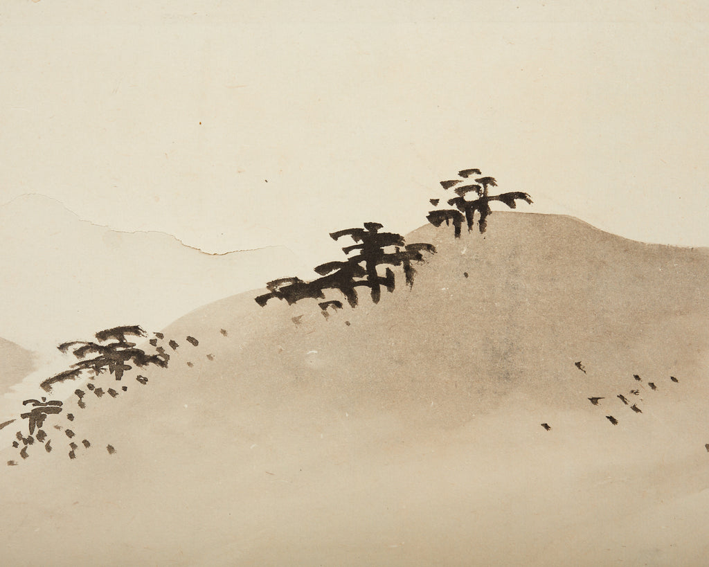 Japanese Meiji Eight Panel Screen Village Landscape with Figures