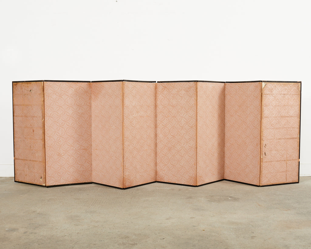 Japanese Meiji Eight Panel Screen Village Landscape with Figures