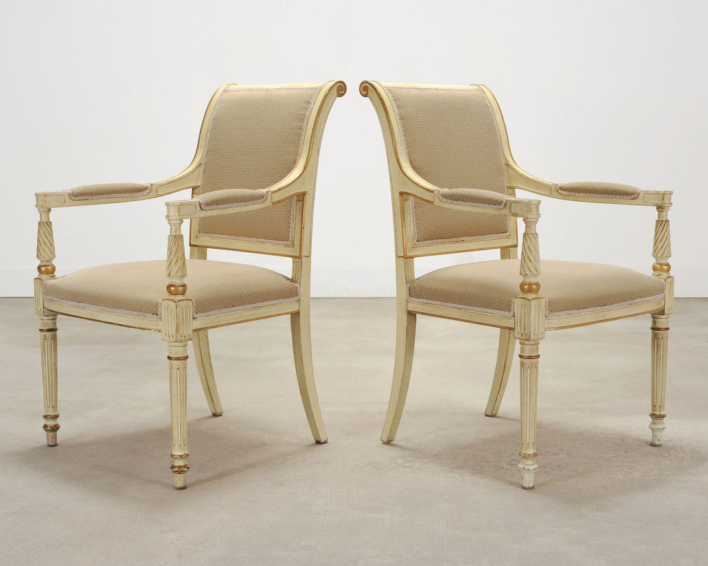 Set of Eight French Louis XVI Style Painted Dining Chairs