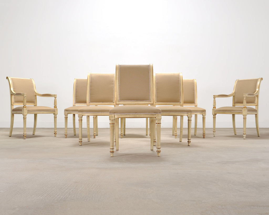 Set of Eight French Louis XVI Style Painted Dining Chairs