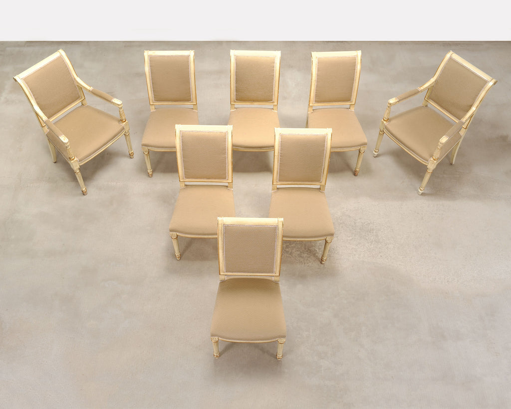 Set of Eight French Louis XVI Style Painted Dining Chairs