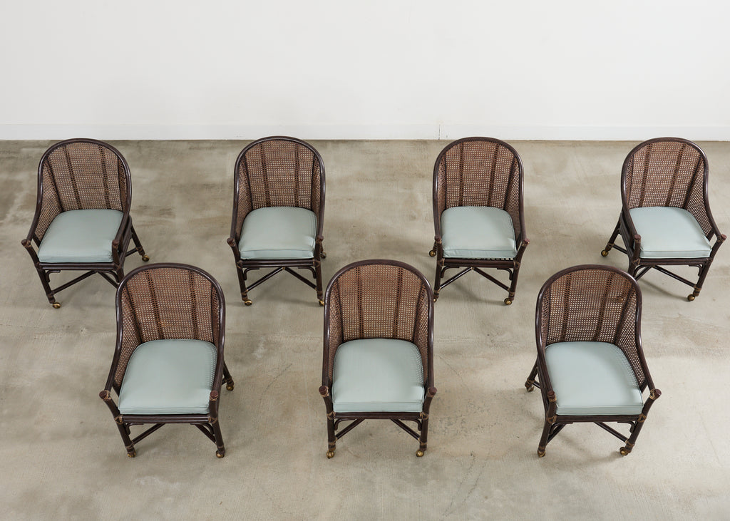 Set of Seven McGuire Rattan Cane Belden Dining Chairs