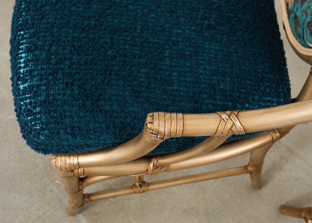 Set of Eight McGuire Gilt Rattan Caned Dining Chairs