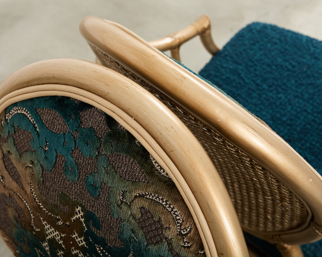 Set of Eight McGuire Gilt Rattan Caned Dining Chairs