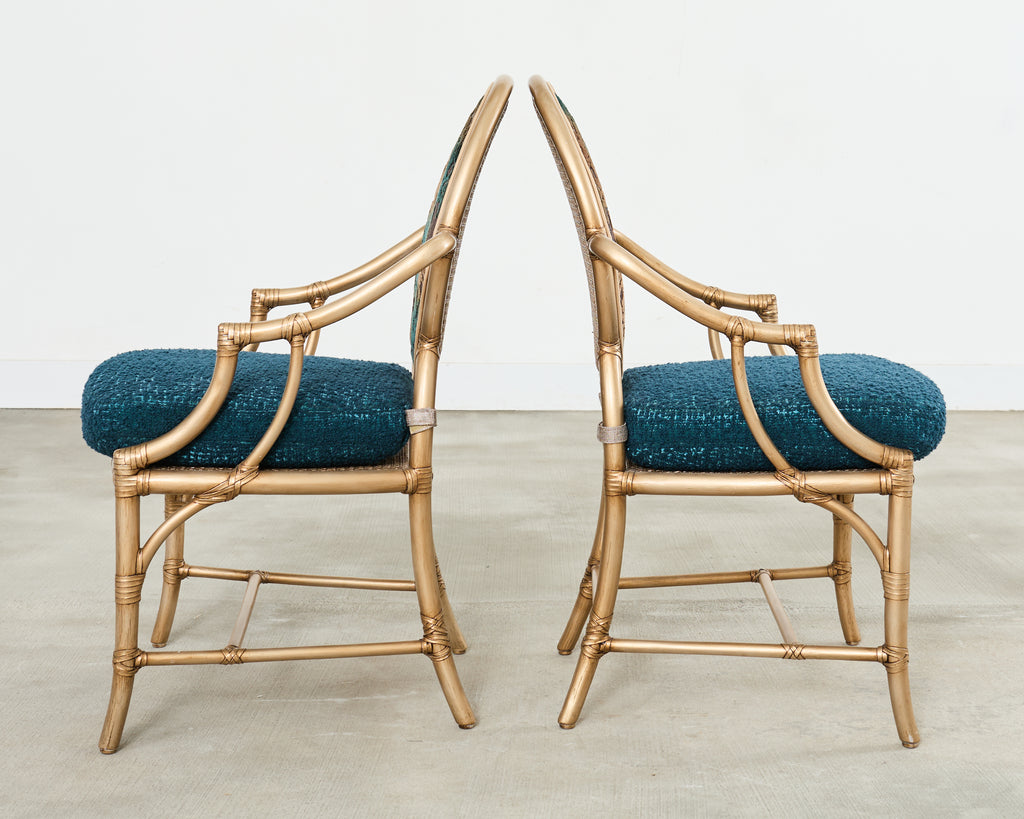 Set of Eight McGuire Gilt Rattan Caned Dining Chairs