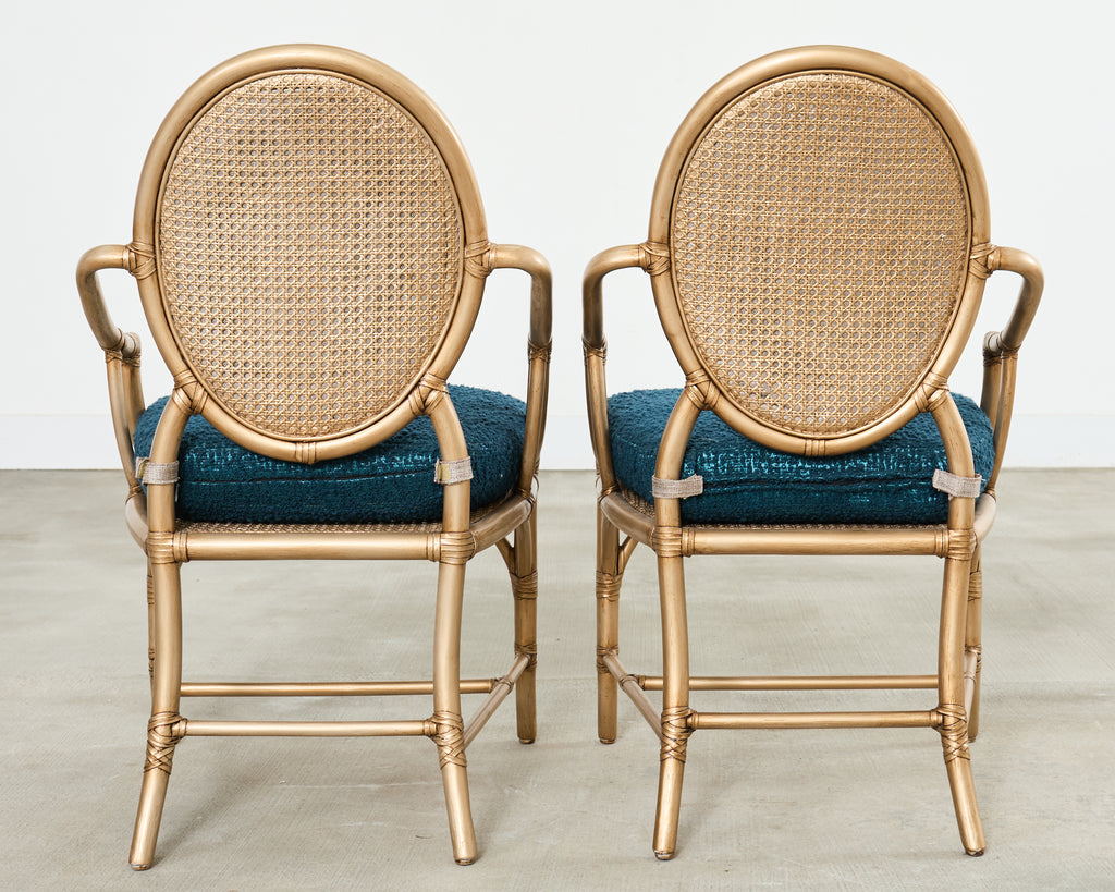 Set of Eight McGuire Gilt Rattan Caned Dining Chairs