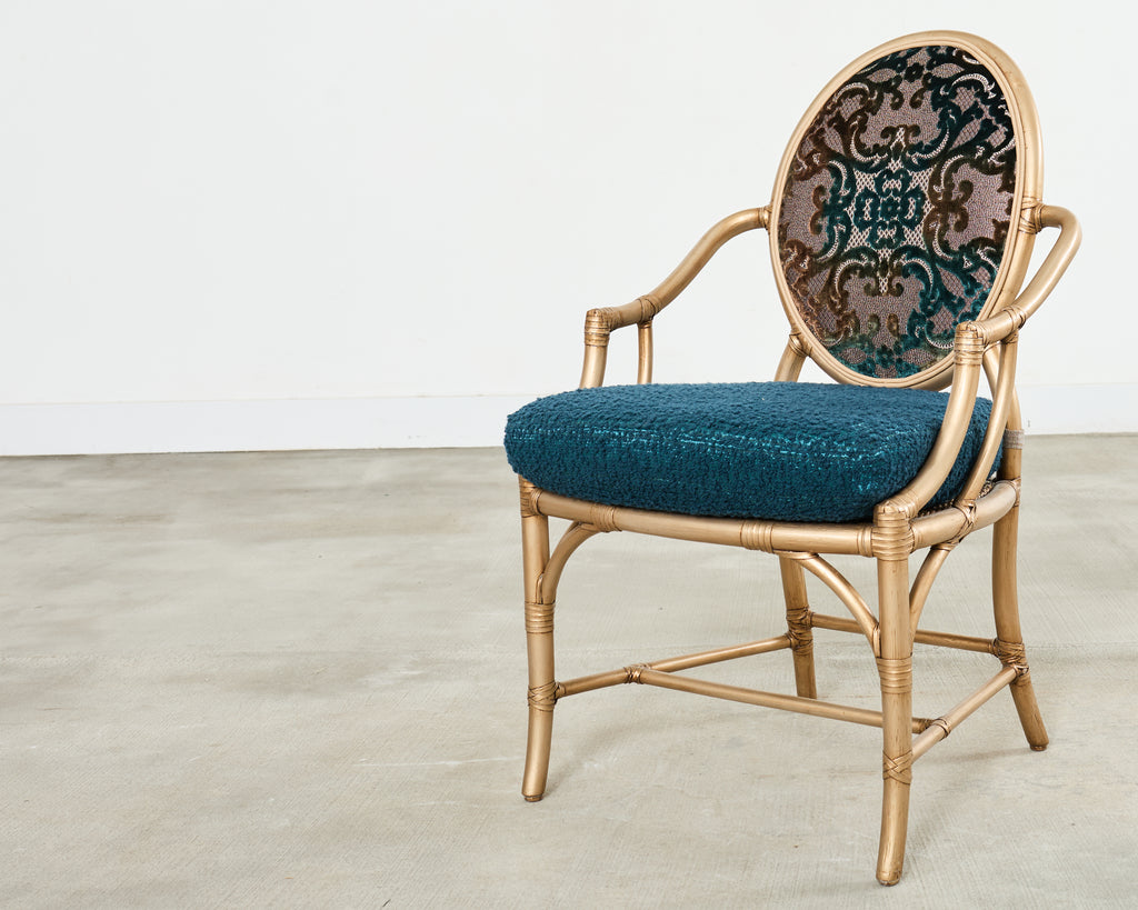 Set of Eight McGuire Gilt Rattan Caned Dining Chairs