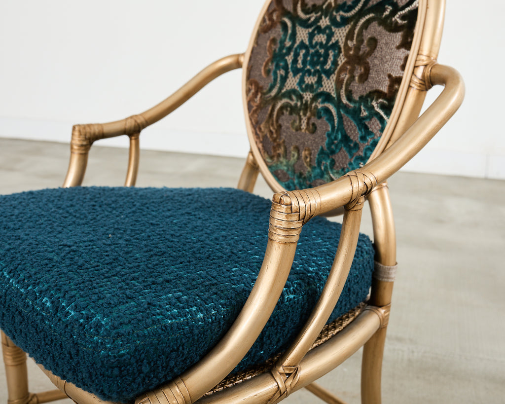 Set of Eight McGuire Gilt Rattan Caned Dining Chairs