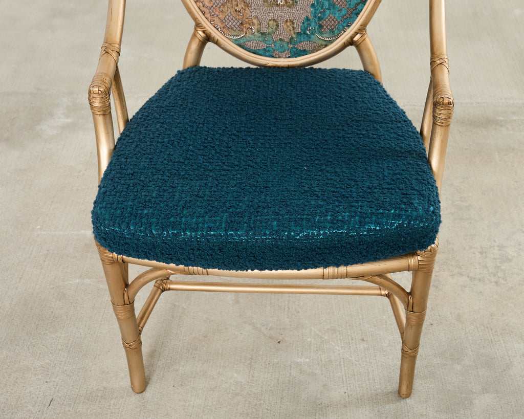 Set of Eight McGuire Gilt Rattan Caned Dining Chairs