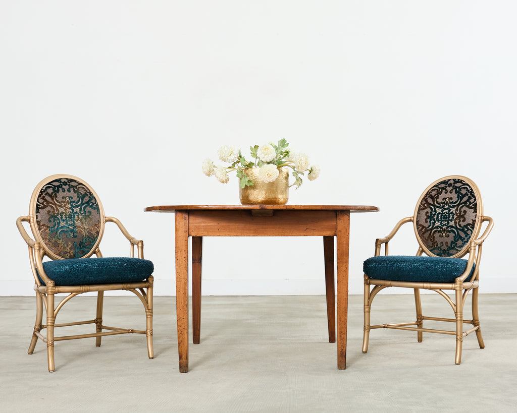 Set of Eight McGuire Gilt Rattan Caned Dining Chairs