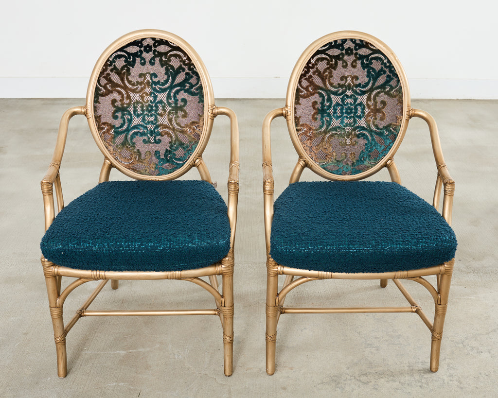 Set of Eight McGuire Gilt Rattan Caned Dining Chairs