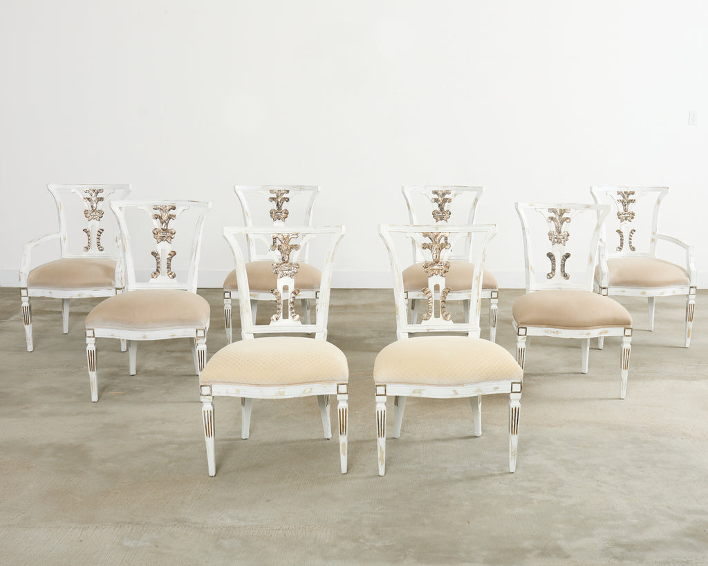 Set of Eight Michael Taylor Margot Dining Chairs Distressed