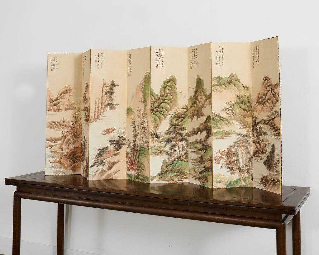 Chinese Eight Panel Folding Table Screen Landscapes Poems