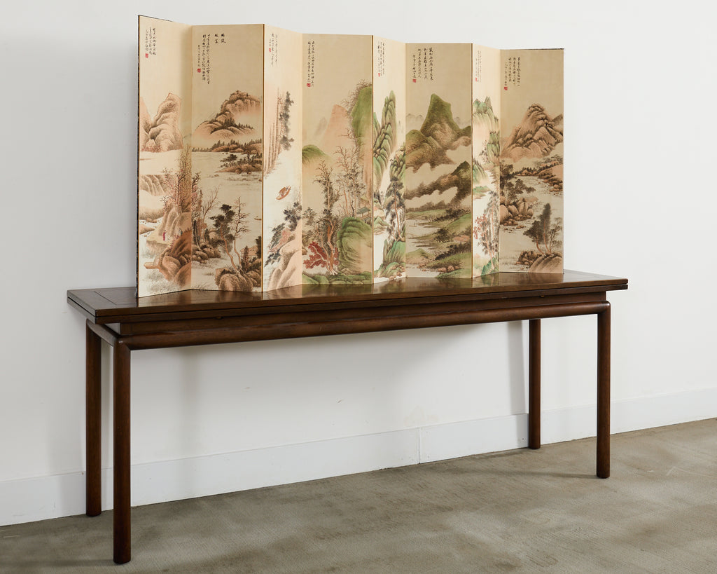 Chinese Eight Panel Folding Table Screen Landscapes Poems