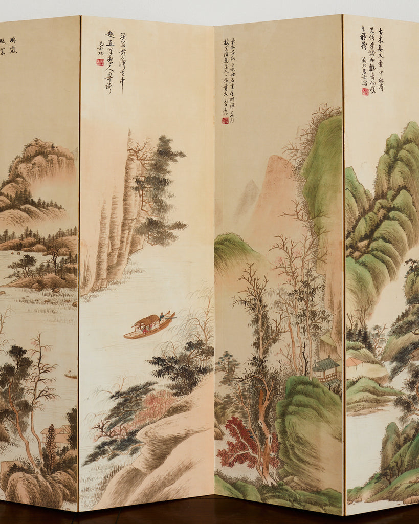 Chinese Eight Panel Folding Table Screen Landscapes Poems