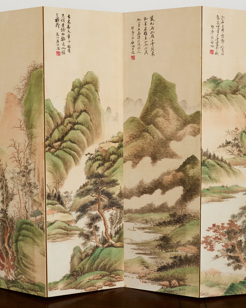 Chinese Eight Panel Folding Table Screen Landscapes Poems