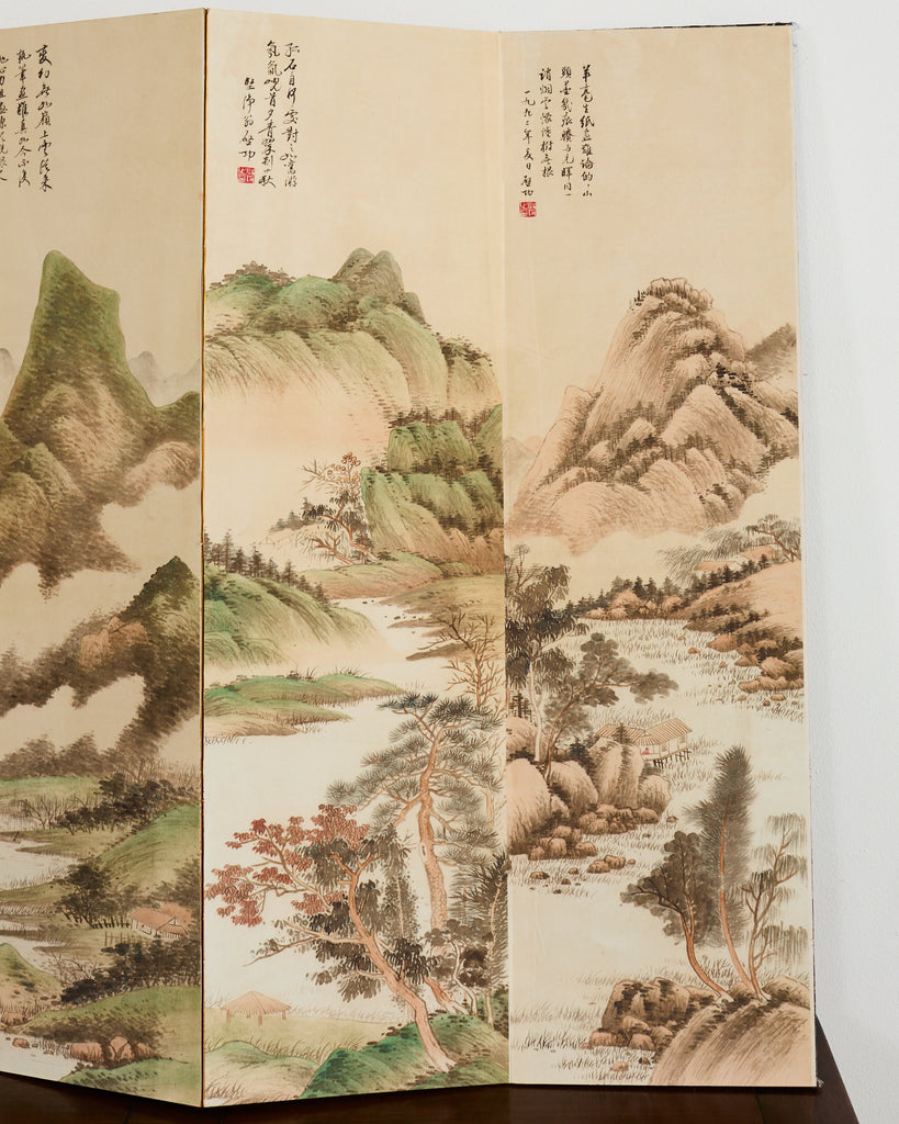 Chinese Eight Panel Folding Table Screen Landscapes Poems