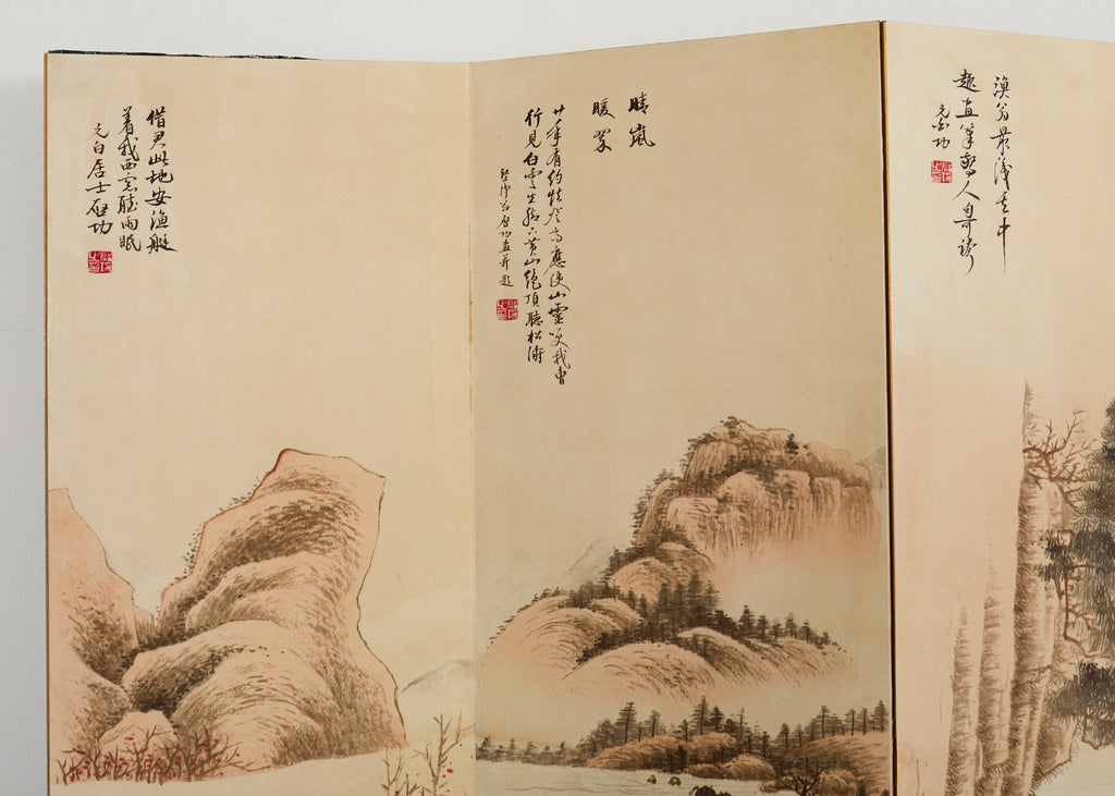 Chinese Eight Panel Folding Table Screen Landscapes Poems