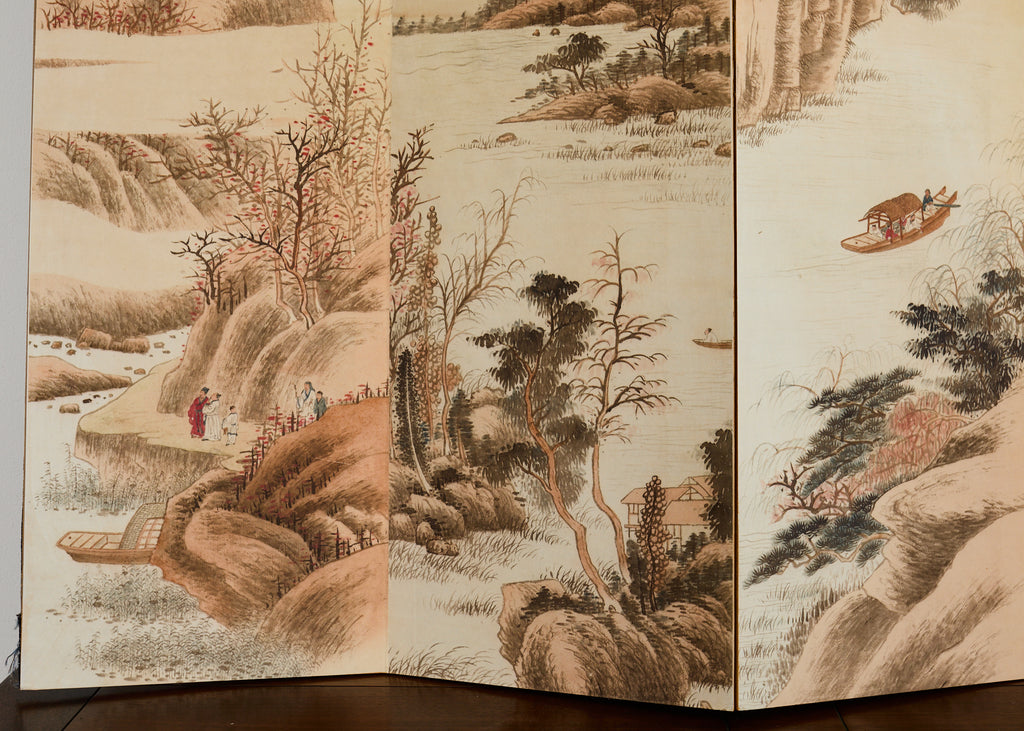 Chinese Eight Panel Folding Table Screen Landscapes Poems