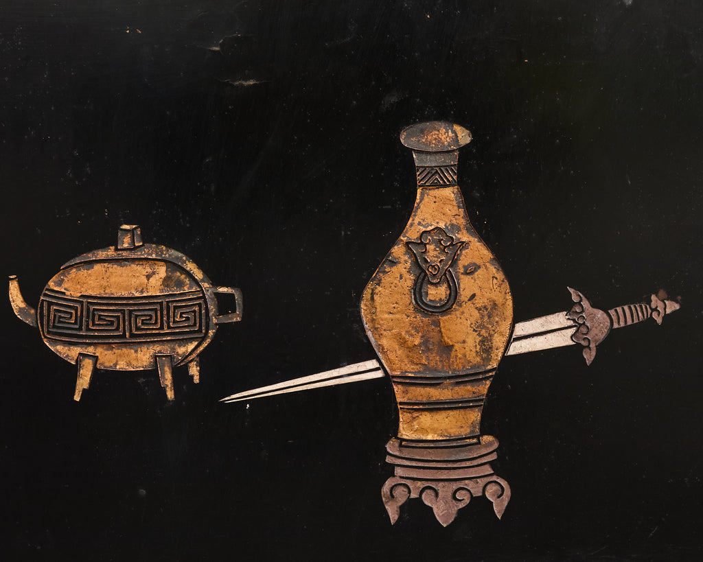 Chinese Export Eight Panel Coromandel Screen Pagoda Courtyard