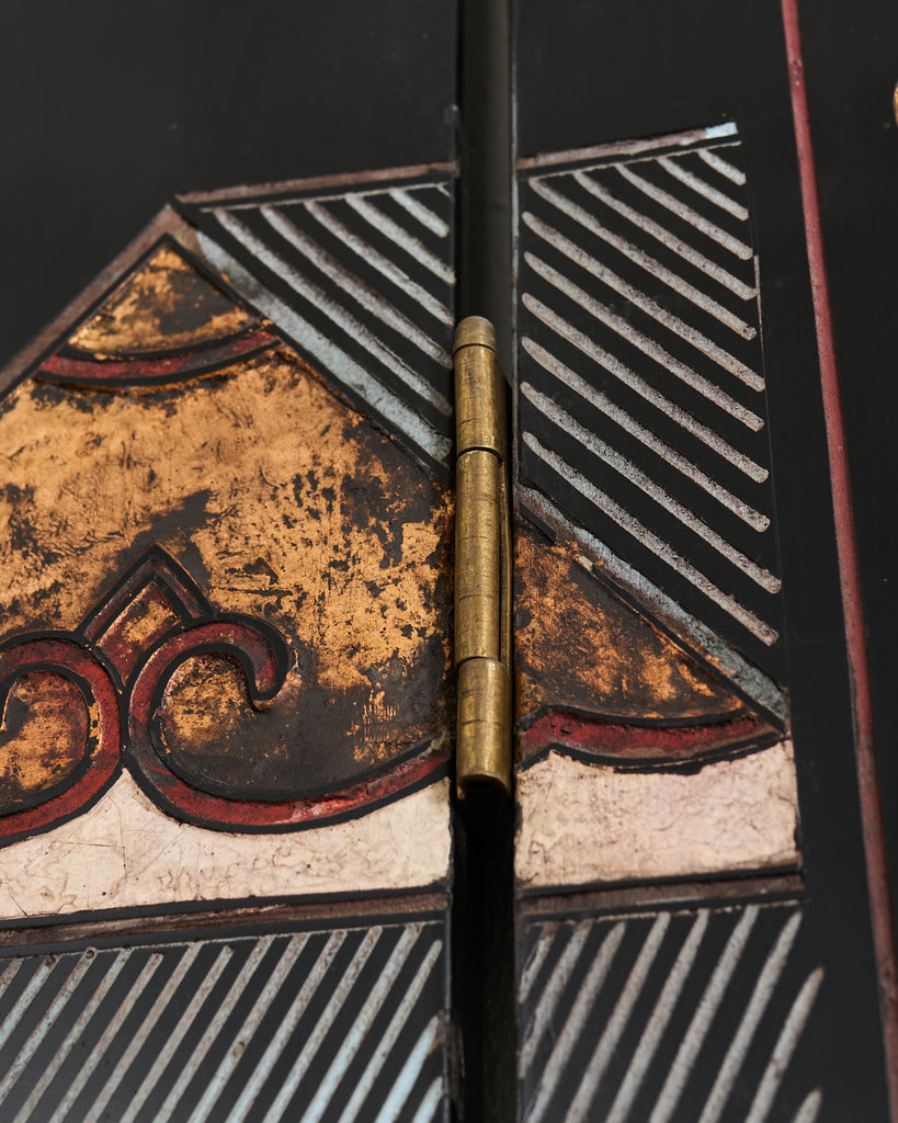 Chinese Export Eight Panel Coromandel Screen Pagoda Courtyard