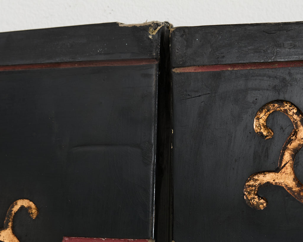 Chinese Export Eight Panel Coromandel Screen Pagoda Courtyard