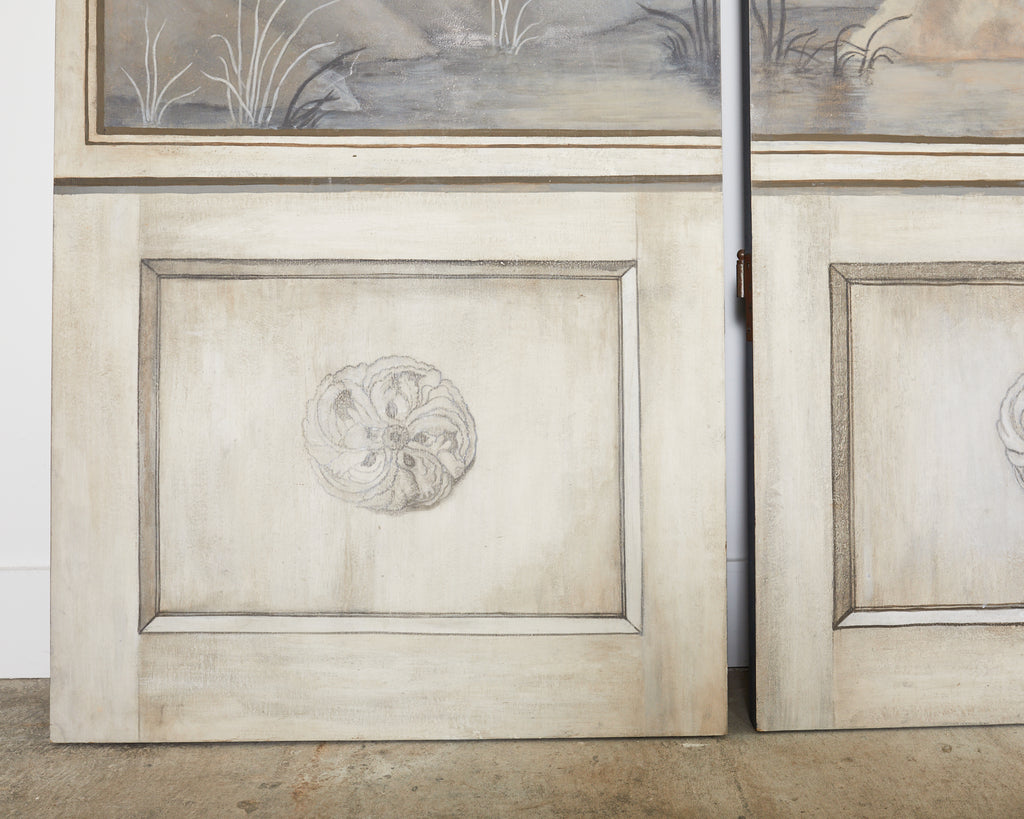 Dennis and Leen Eight Panel Screen Neoclassical Grisaille Landscape